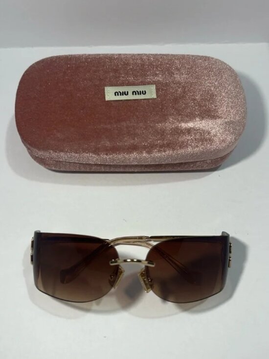 Miu Miu Gold and Brown Sunglasses with Velvet Case main image 6